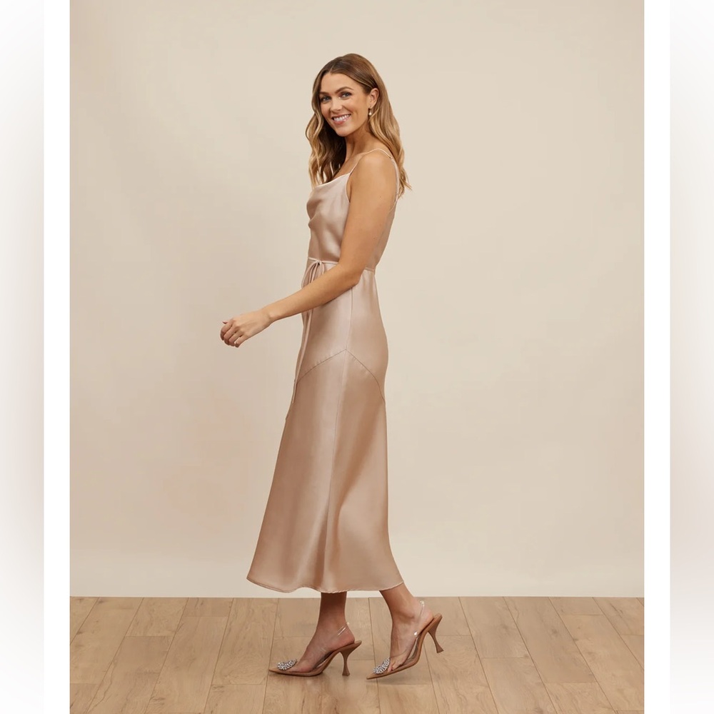 Park & Fifth Waldorf bridesmaid dress in gold bubble satin - champagne / rose